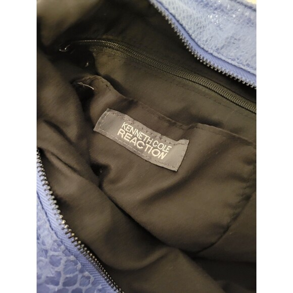 Kenneth Cole Reaction Snakeskin Bag Blue Medium Double Handle Silver Hardware - Picture 5 of 6